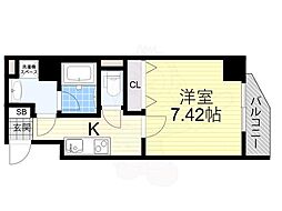 モンサンミッシェル北浜 1Kの間取図画像