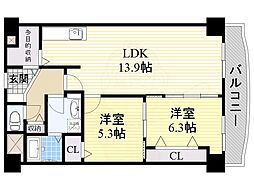 アバンダント釣鐘 2LDKの間取図画像