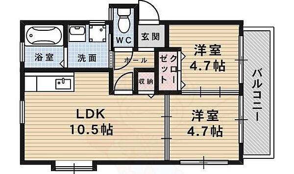 オクテット呉服南 2号館 204｜大阪府池田市呉服町(賃貸アパート2LDK・2階・47.30㎡)の写真 その2