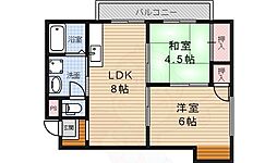 箕面ガーデニアハイツ 2LDKの間取図画像