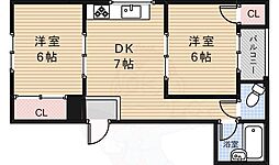 シャンクレール石橋 2DKの間取図画像
