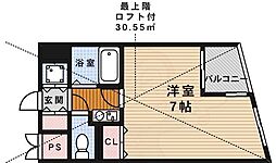 プレステージ天神 1Kの間取図画像