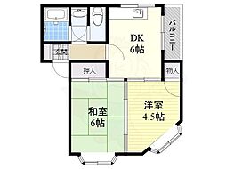 ユニライフ山本 4階2DKの間取り