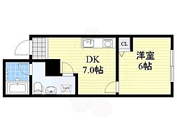 ノワール春日出 1階1DKの間取り