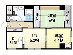 レジデンス野田阪神 2LDKの間取図画像