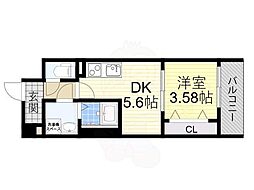 おおさか東線 JR淡路駅 徒歩15分の賃貸マンション 4階1DKの間取り