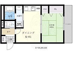 震雲マンション 3階1DKの間取り