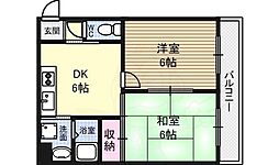 モンリベルテ野中 2DKの間取図画像