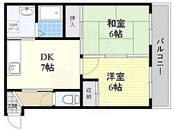モンリベルテ野中 2DKの間取図画像