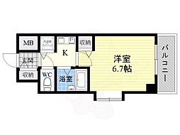 コスモプラザ新大阪 1Kの間取図画像