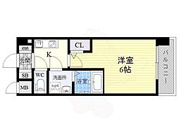 エスレジデンス新大阪ガーデン 1Kの間取図画像