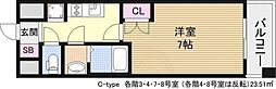 メロディア新北野 1Kの間取図画像