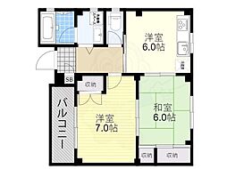 スリーハイツ 2DKの間取図画像
