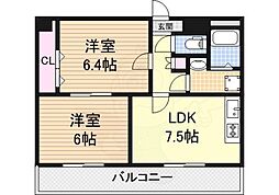 パレス東洋小松館 2DKの間取図画像