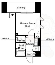 プロシード新大阪 1Kの間取図画像