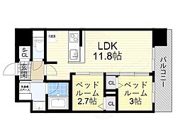 大阪市淀川区西宮原2丁目マンション 2LDKの間取図画像