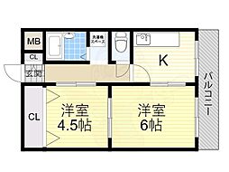 日生ロイヤルマンション十三 2Kの間取図画像