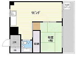 帝塚山寿ハイツ 1LDKの間取図画像