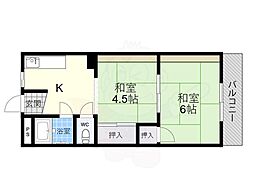 パレス帝塚山 3階2DKの間取り