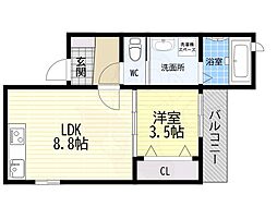 岩伸リバーコート住吉 1LDKの間取図画像