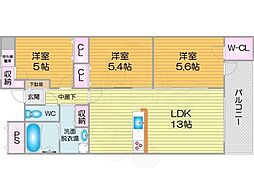 アネックス六兵衛三番館 2SLDKの間取図画像