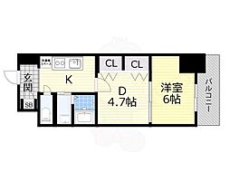 グランパシフィック岸里東 1DKの間取図画像