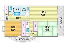 ペガサス2番館スミノエ 2LDKの間取図画像