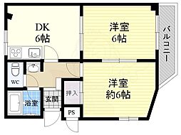 オーシャン住之江 2DKの間取図画像