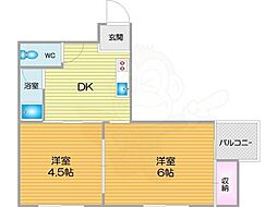 ロイヤル西加賀屋 2DKの間取図画像