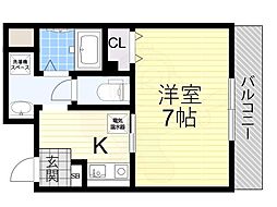 MiYo87天下茶屋 1Kの間取図画像