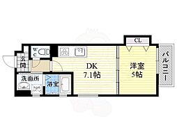 クリエオーレ安立 1DKの間取図画像