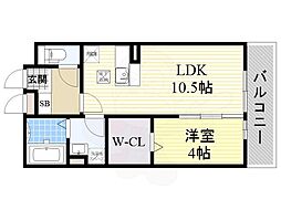 Cozy岸里2 1LDKの間取図画像