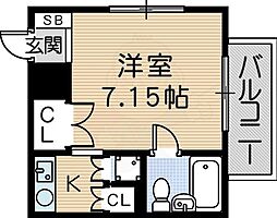 ゼンマンション 4階1Kの間取り