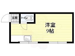 阪神本線 大物駅 徒歩13分の賃貸マンション 2階ワンルームの間取り