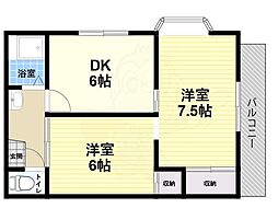 琴浦マンション 2階2DKの間取り