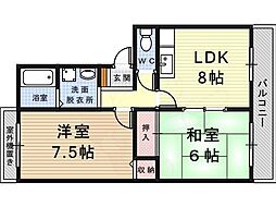 グレイス西難波 2LDKの間取図画像