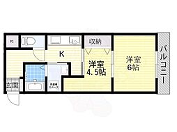 攝陽ハイツ 2Kの間取図画像