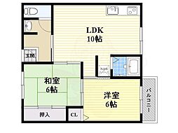 柏野建設(株)第二カシノハイツ 2LDKの間取図画像