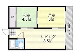 シャトー岩崎 4階2LDKの間取り