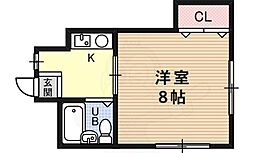 富士マンション 4階1Kの間取り