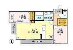 パサログランデ賑町 3階2LDKの間取り
