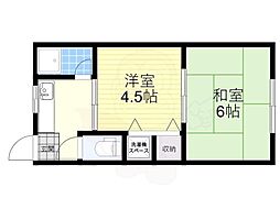 ハイツ千 2階2Kの間取り