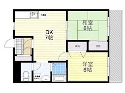 ベルメゾン御陵2 2DKの間取図画像