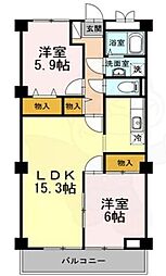 サンライズ堺 2LDKの間取図画像