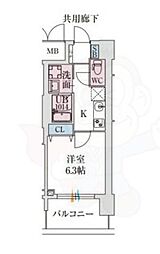 スプランディッド堺東DUE 1Kの間取図画像