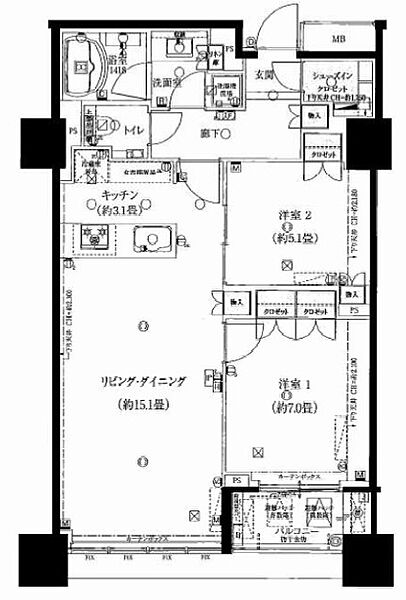 ザ湾岸タワーレックスガーデン 7F｜東京都江東区東雲２丁目(賃貸マンション2LDK・7階・68.99㎡)の写真 その2