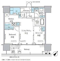 晴海フラッグ ポートビレッジ B棟（HARUMI FLAG） 9階2LDKの間取り