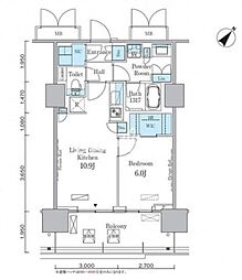 都営大江戸線 勝どき駅 徒歩12分の賃貸マンション 14階1LDKの間取り