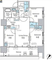 晴海フラッグ ポートビレッジ A棟（HARUMI FLAG） 4階3LDKの間取り