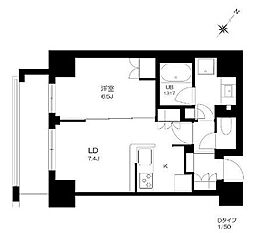 プライマル勝どき 10階1LDKの間取り
